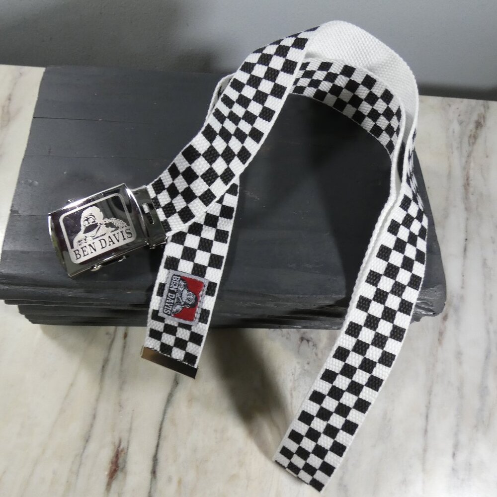 Ben Davis Belt Black and White Checked Belt, Nylon Web, 47" at longest point.
